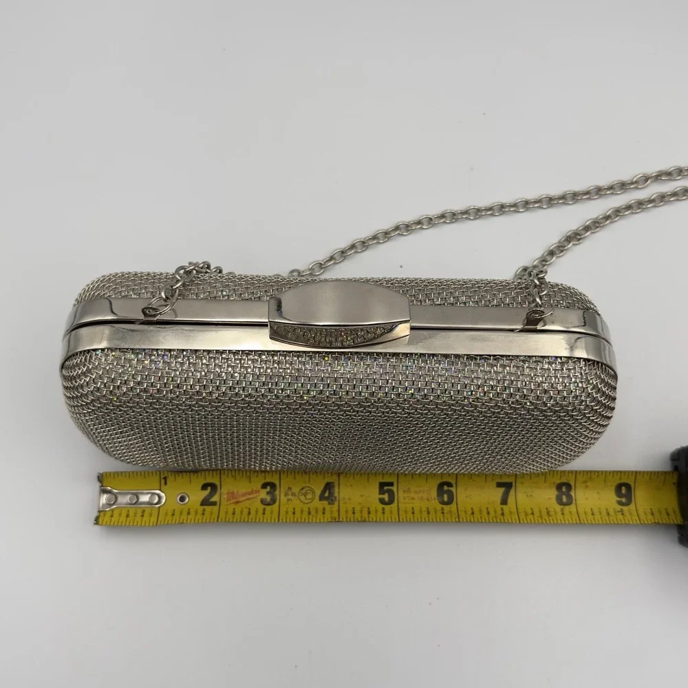 Expressions NYC Silver Sparkly Evening‎ Bag/Clutch Y2K Style Removable Strap